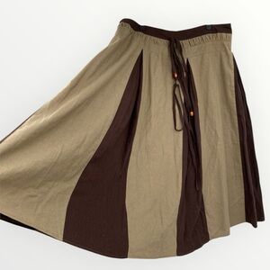 Vintage‎ Hippie Maxi Skirt Women’s XL Plus Brown Circle Linen Blend Boho Beach